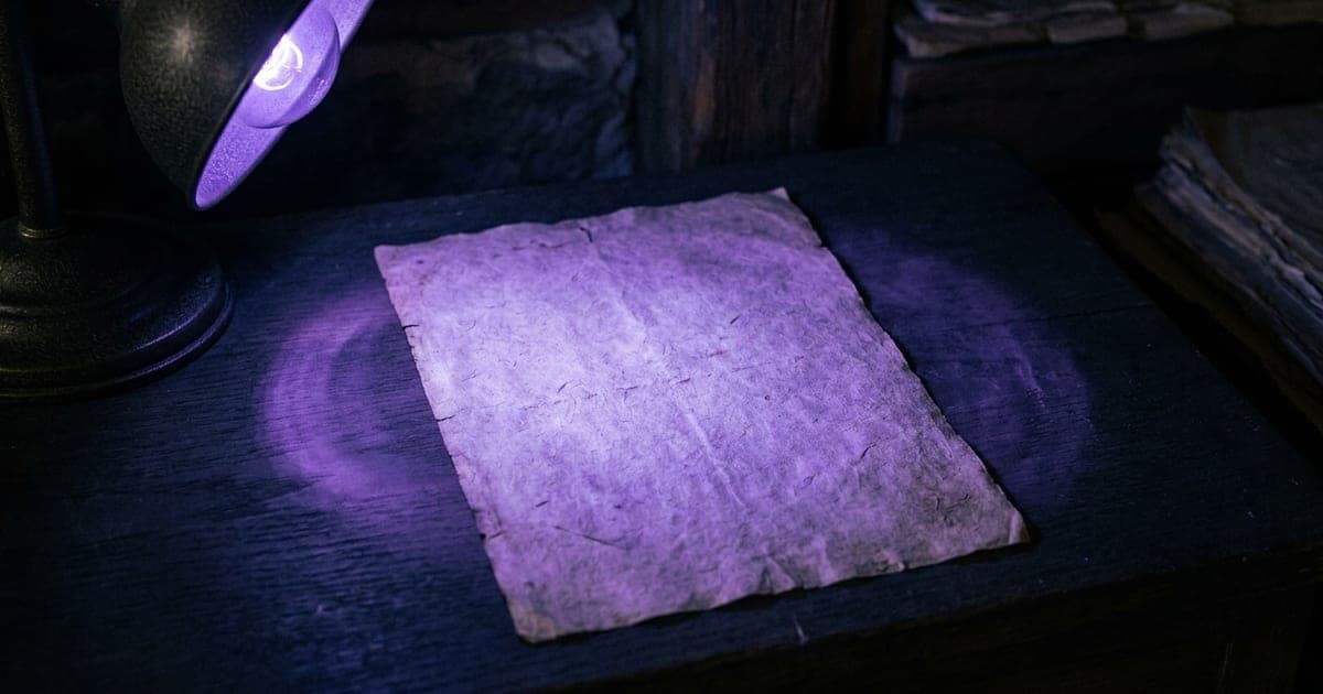 A document under an ultraviolet lamp